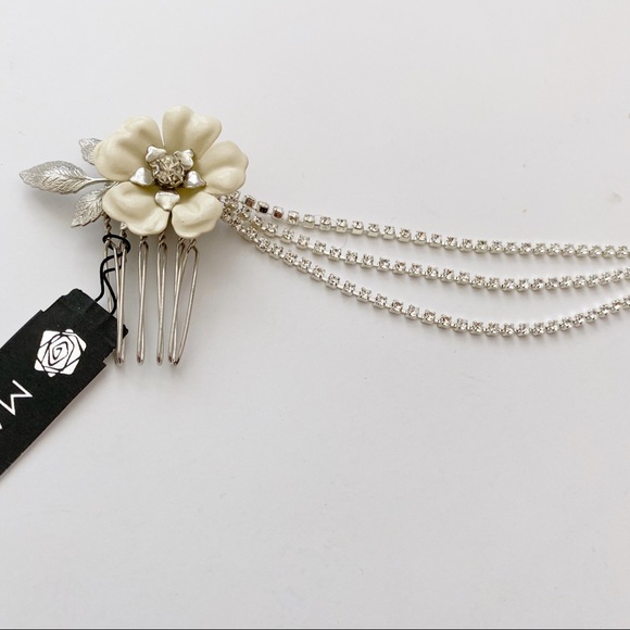 Triple Comb Enamel Bridal Headpeice Crystal Swags - Picture 4 of 11